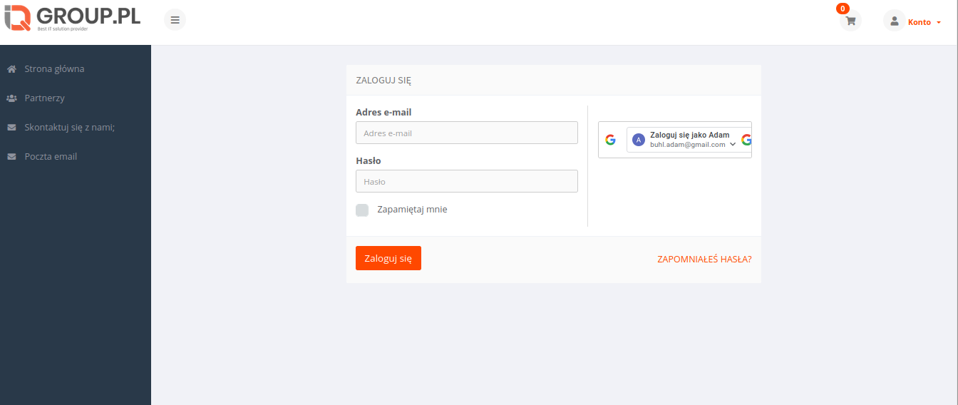 Strona logowania do Panelu Klienta IQhost