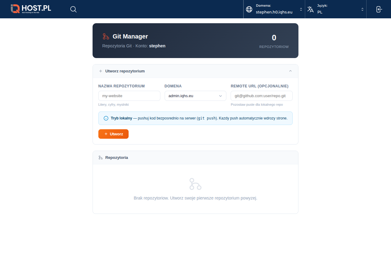 Formularz tworzenia repozytorium